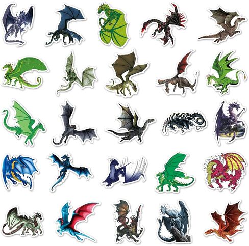 Dragons Stickers - 50 Pcs Loong Stickers，Waterproof Decorative PVC,Vinyl,Decals, Stickers For Water Bottles ,Skateboards and Notebooks, Mobile Phone Case Laptop Luggage Bright Colors Stickers in Bulk Stickers For Friends Family in Kuwait