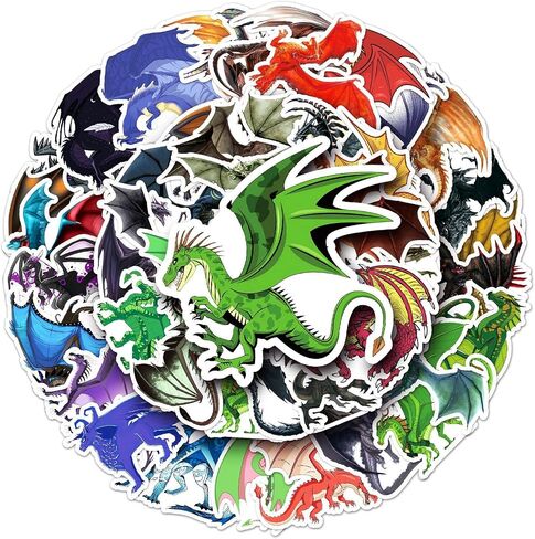 Dragons Stickers - 50 Pcs Loong Stickers，Waterproof Decorative PVC,Vinyl,Decals, Stickers For Water Bottles ,Skateboards and Notebooks, Mobile Phone Case Laptop Luggage Bright Colors Stickers in Bulk Stickers For Friends Family in Kuwait
