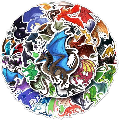 Dragons Stickers - 50 Pcs Loong Stickers，Waterproof Decorative PVC,Vinyl,Decals, Stickers For Water Bottles ,Skateboards and Notebooks, Mobile Phone Case Laptop Luggage Bright Colors Stickers in Bulk Stickers For Friends Family in Kuwait