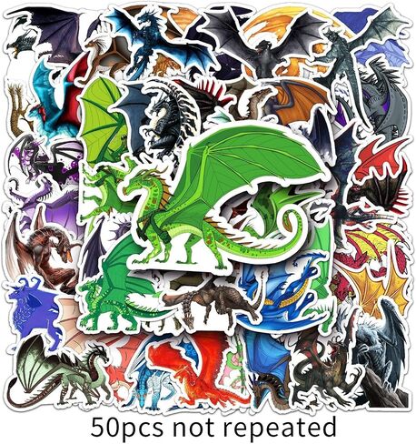 Dragons Stickers - 50 Pcs Loong Stickers，Waterproof Decorative PVC,Vinyl,Decals, Stickers For Water Bottles ,Skateboards and Notebooks, Mobile Phone Case Laptop Luggage Bright Colors Stickers in Bulk Stickers For Friends Family in Kuwait