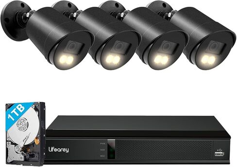 نظام أمان سلكي Lifoarey 1080P، DVR 8CH مع 1 تيرابايت HDD و4 قطع 1080P كاميرا أمان خارجية، رؤية ليلية ملونة، تسجيل 24/7، كشف الحركة، الوصول عن بعد لمراقبة أمن المنزل in Kuwait