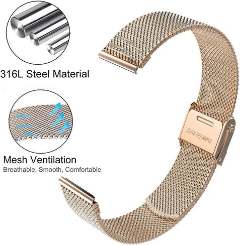 Band Compatible with Garmin Vivoactive 4S / Venu 2S/ Vivomove 3S, 18mm Mesh Woven Stainless Steel Wrist Bracelet Bands Strap for Fossil Gen Women's 5E / Gen 6 / Q Venture Gen 4 HR in Saudi Arabia