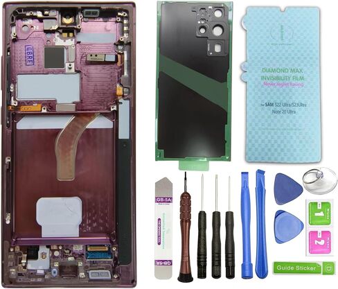 شاشة R RONPHONE لهاتف Samsung Galaxy S22 Ultra LCD مع إطار شاشة LCD أصلية محول رقمي شاشة تعمل باللمس (عنابي) in Kuwait