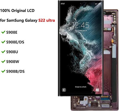 شاشة R RONPHONE لهاتف Samsung Galaxy S22 Ultra LCD مع إطار شاشة LCD أصلية محول رقمي شاشة تعمل باللمس (عنابي) in Kuwait