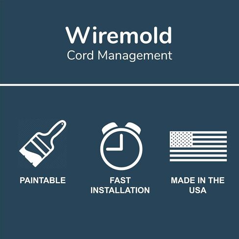 Legrand Wiremold Cordmate II 128 Inch 20 Piece Cord Cover Kit White | Cord Hider, On Wall, Self Adhesive, Hide up to 3 Cords, Cut to Size, Customizable, Cable Concealer, Sustainable Packaging in Kuwait