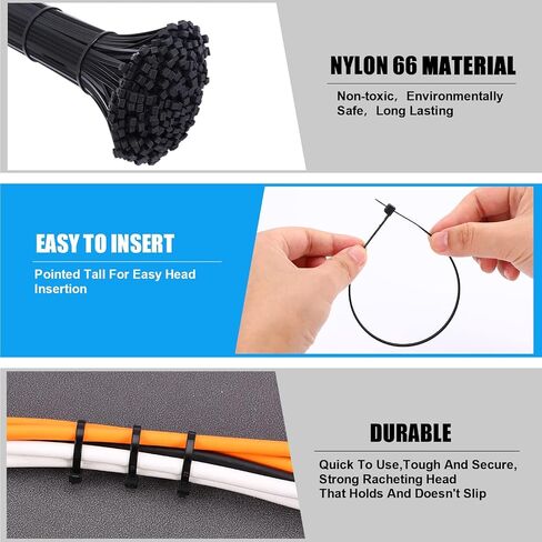 Heavy Duty Zip Ties，2000 QTY/Pack Black Cable Zip Ties, Cable Zip Ties Nylon Self-Locking Black Ties,High-Strength Cable Zip Ties Assorted Sizes for Outdoor&Indoor Use(4"+6"+8"+10"+12") in Kuwait