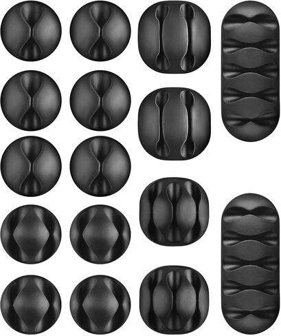 Tevado 16 Pack Cable Management, Premium Black Cable Clips Holders, Multi-Purpose Cable Cord Organizer Clips for Home and Office, Silicone Desk Self-Adhesive Cord Wire Holders in Kuwait
