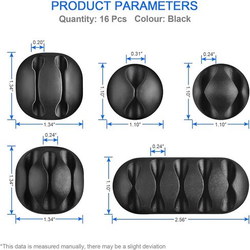 Tevado 16 Pack Cable Management, Premium Black Cable Clips Holders, Multi-Purpose Cable Cord Organizer Clips for Home and Office, Silicone Desk Self-Adhesive Cord Wire Holders in Kuwait