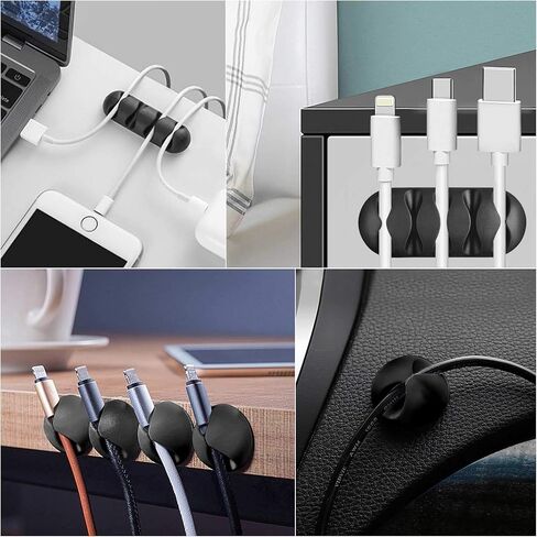 Tevado 16 Pack Cable Management, Premium Black Cable Clips Holders, Multi-Purpose Cable Cord Organizer Clips for Home and Office, Silicone Desk Self-Adhesive Cord Wire Holders in Kuwait