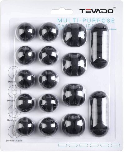 Tevado 16 Pack Cable Management, Premium Black Cable Clips Holders, Multi-Purpose Cable Cord Organizer Clips for Home and Office, Silicone Desk Self-Adhesive Cord Wire Holders in Kuwait