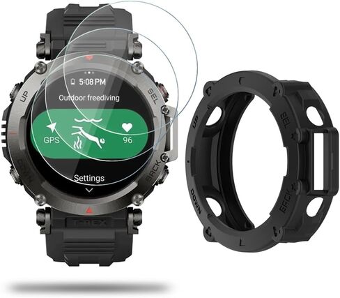 XIN HUA Watch Screen Protector (3+1Pack) Compatible for Amazfit Rex Ultra, Tempered Glass Film Anti-Scratch High Definition Full Coverage and Soft TPU Protective Case in Kuwait