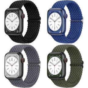 DaQin 4 قطع من حزام حلقة منفردة مضفر وقابل للتمدد لساعة Apple Watch Band للنساء والرجال in Kuwait