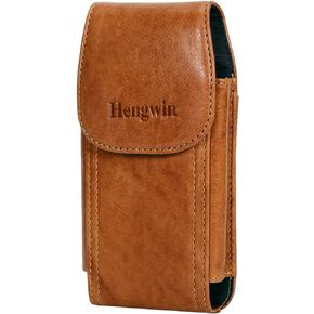 Hengwin Leather Cell Phone Holster Compatible with iPhone 15 Pro Max 14 Pro Max 13 Pro Max 12 Pro Max 11 Pro Max XS Max Samsung Galaxy S23+ Holster Case with Belt Clip Phone Pouch Belt Holder (Black)