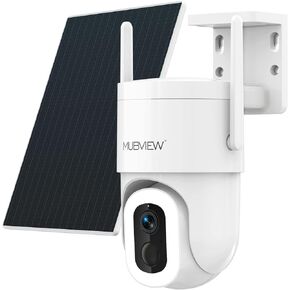 MUBVIEW Solar Security Cameras Wireless Outdoor, 2K Battery Powered Security Camera, Floodlight Camera with 800 Lumens Light & Siren, 360° PTZ, Color Night Vision, PIR Detection, 2.4GHz, IP66 in Kuwait