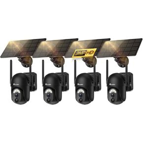 كاميرا سيترونيكس 2K الشمسية للأمان اللاسلكية في الهواء الطلق، 4 حزم، رؤية 360 درجة، بطارية قابلة لإعادة الشحن، كاميرا مراقبة واي فاي مع رؤية ليلية ملونة FHD، كشف AI/PIR، IP66 in Kuwait