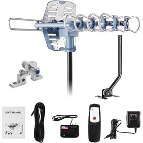 تحديث 2021!! هوائي تلفزيون HD رقمي مضخم WA-2608 وكيبل محوري RG6 بطول 60 قدم بنطاق 150 ميل دوران لاسلكي عن بعد in Kuwait