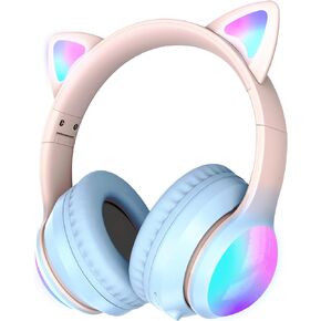 Bluetooth Headphones for Kids, Kid Odessey Cat Ears Wireless Kids Headphones, Bluetooth 5.3, 50H Playtime, 84/94dB Volume Limited, Colorful LED Lights, Built-in Mic Over-Ear Headsets for iPad/Tablet in Kuwait