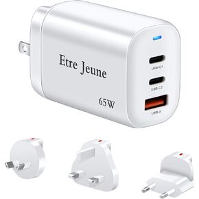 Etre Jeune Universal Travel Adapter Kit, International Plug Adapter for UK, Europe, Australia, 65W USB C Fast Charger Compatible for iPhone13 /12, iPad, MacBook, Laptops (1Charger +3 Plug) (Black) in Kuwait