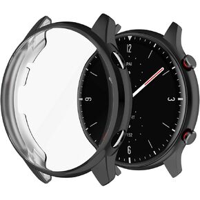 FitTurn Screen Protector Case Compatible with Amazfit GTR 2 & Amazfit GTR 2e TPU Slim Case Cover [Plating Metal Color Frame] [3D Full Coverage] Shell Protective for Amazfit GTR 2 Watch(Black)