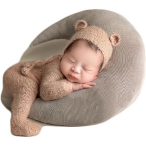 Zeroest Newborn Boy Photoshoot Outfits and Props Bear Set | Crochet Knitted Bonnet with Footed Romper, Infant Baby Girl Photography Prop in Saudi Arabia