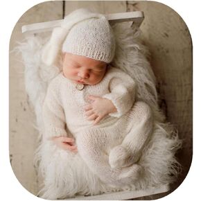 Newborn Photography Outfits Sleepy Hat & Romper Picture Props | Hand Knitted Costume Set for Baby Boys Girls Photography, Infant Photo Shoot Costume Prop for Newborn Sessions in Saudi Arabia