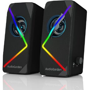 LTC AudioGarden AG-201 Computer Speakers, 2.0 Channel Wired RGB Desktop Gaming Speakers with Touch-Control 9 Colorful LED Backlit Modes, Enhanced Stereo Bass and Volume Knob, USB Powered/3.5mm Cable in Kuwait