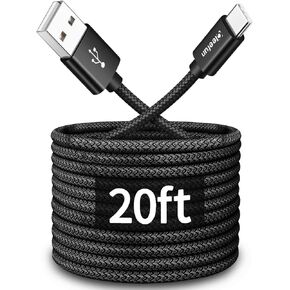 CLEEFUN Extra Long USB C Cable 50ft/15m, 50 Foot USB to USB C Cable Power Cord, 50 ft USB A 2.0 to USB Type C Charging Cable (no Data) for USB-C Phone, Tablet, Camera, Speaker, Nylon Braided