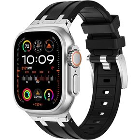 Mazuboho for Apple Watch Ultra 2 Band 49mm 45mm 44mm 42mm for Men, AP Liquid Silicone Rubber iWatch Bands and Stainless Steel Buckle Designed for Apple Watch Ultra Band/Ultra 2 Series 9 8 7 6 5 4 SE