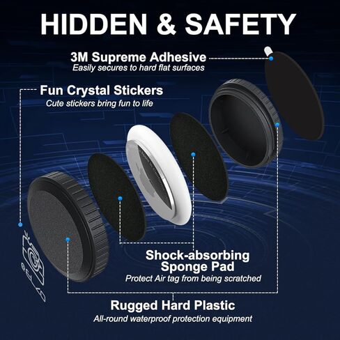 ELZO AirTag حامل 4 عبوات، حافظة AirTag مضادة للماء IPX8 مع لاصق 3M، ملصق AirTag مخفي مضاد للصدمات ومقاوم للخدش، حامل لاصق AirTag للدراجة، المحفظة، التلفزيون، الطائرة بدون طيار، الكاميرا، الأمتعة in Kuwait