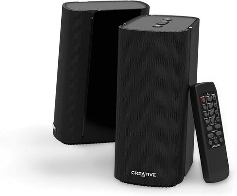 Creative T100 2.0 Compact Hi-Fi Speakers, up to 80W Peak Power with Bluetooth 5.0, Optical-in, AUX-in, Wide Soundstage and Audio Clarity with Bass Control for Computers and Laptops (Black) in Saudi Arabia