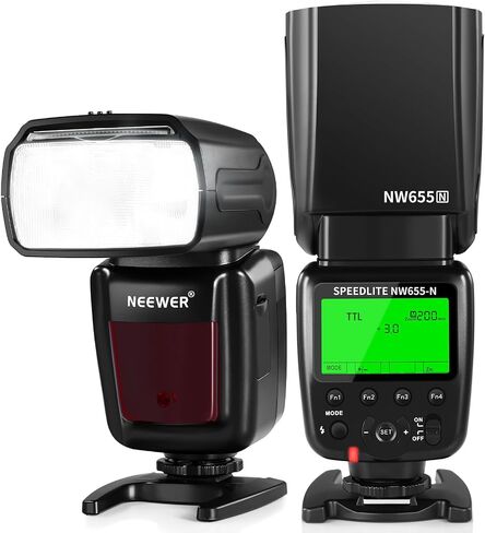 NEEWER NW655-N TTL Flash Speedlite متوافق مع كاميرات Nikon DSLR، GN60 2.4G HSS 1/8000s Speedlight، 230 ومضة طاقة كاملة، إعادة التدوير في 0.1-2.6 ثانية، بطاريات AA تعمل (غير متضمنة) in Kuwait