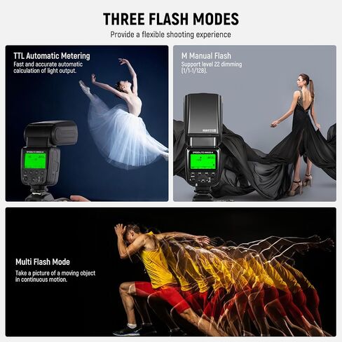NEEWER NW655-N TTL Flash Speedlite متوافق مع كاميرات Nikon DSLR، GN60 2.4G HSS 1/8000s Speedlight، 230 ومضة طاقة كاملة، إعادة التدوير في 0.1-2.6 ثانية، بطاريات AA تعمل (غير متضمنة) in Kuwait