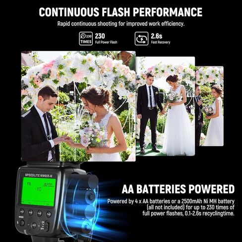 NEEWER NW655-N TTL Flash Speedlite متوافق مع كاميرات Nikon DSLR، GN60 2.4G HSS 1/8000s Speedlight، 230 ومضة طاقة كاملة، إعادة التدوير في 0.1-2.6 ثانية، بطاريات AA تعمل (غير متضمنة) in Kuwait