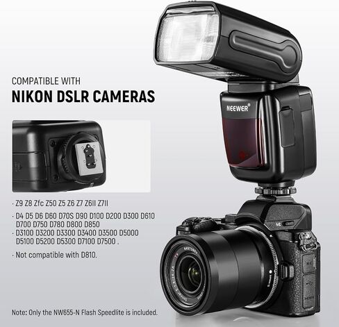 NEEWER NW655-N TTL Flash Speedlite متوافق مع كاميرات Nikon DSLR، GN60 2.4G HSS 1/8000s Speedlight، 230 ومضة طاقة كاملة، إعادة التدوير في 0.1-2.6 ثانية، بطاريات AA تعمل (غير متضمنة) in Kuwait