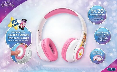 eKids Disney Princess Bluetooth Headphones with EZ Link+, Wireless Headphones with Microphone and Audio Cable, Kids Headphones for School, Home, or Travel in Saudi Arabia