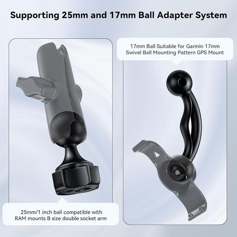 iGoevo 25mm/1 inch and 17mm Ball Mount Adapter Fits for RAM Mounts B Size Double Socket Arm, Fits for Garmin 17mm Swivel Ball Mounting Pattern GPS Mount, with 0.67" Mount Ball in Kuwait