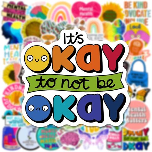 50 قطعة من ملصقات الصحة العقلية الملونة للأطفال والمراهقين والبالغين ملصقات للتوعية بالصحة العقلية لقارورة المياه وزجاجة المياه والكمبيوتر المحمول ولوحة التزلج والكمبيوتر والهواتف... in Kuwait