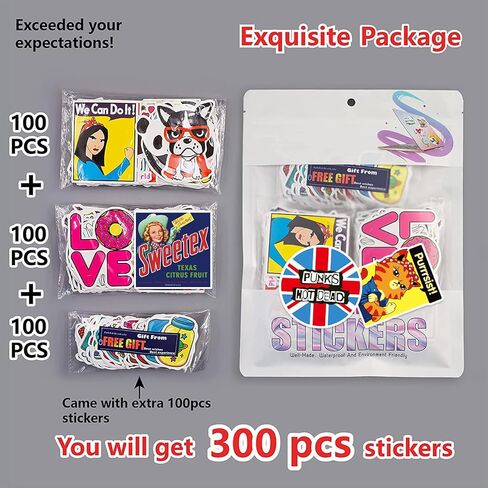 300Pcs Cool Random Stickers Vinyl Skateboard Stickers, Variety Pack for Laptop Guitar Travel Case Water Bottle Car Luggage Bike Sticker Waterproof Graffiti Decals,Gift for Teens Adult in Kuwait