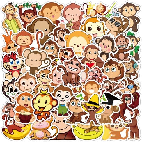 ملصقات قرد | 50 قطعة ملصقات فينيل لطيفة، ملصقات مقاومة للماء - هدايا مثالية للأطفال والمراهقين والبنات in Kuwait