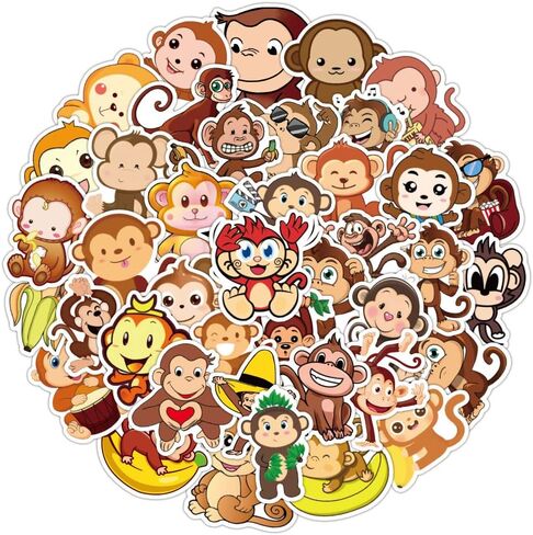 ملصقات قرد | 50 قطعة ملصقات فينيل لطيفة، ملصقات مقاومة للماء - هدايا مثالية للأطفال والمراهقين والبنات in Kuwait