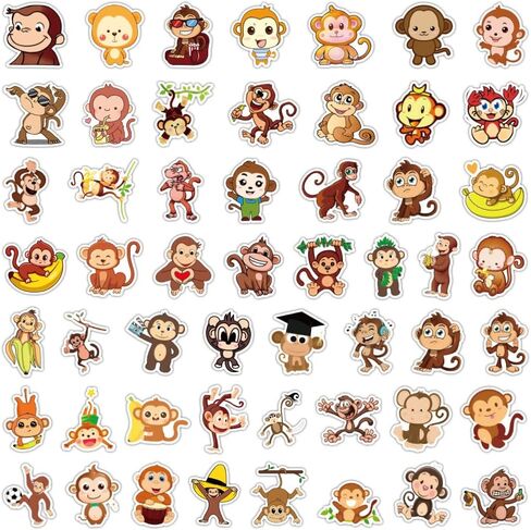 ملصقات قرد | 50 قطعة ملصقات فينيل لطيفة، ملصقات مقاومة للماء - هدايا مثالية للأطفال والمراهقين والبنات in Kuwait