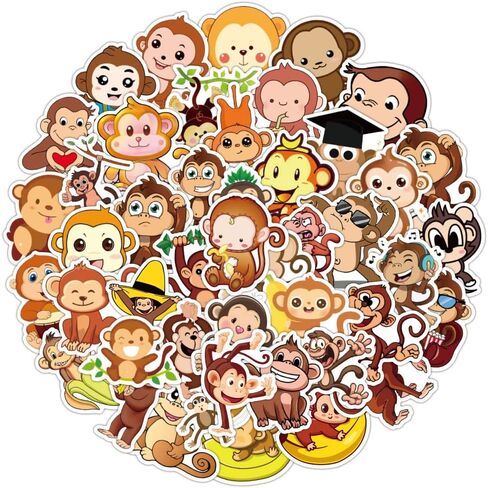 ملصقات قرد | 50 قطعة ملصقات فينيل لطيفة، ملصقات مقاومة للماء - هدايا مثالية للأطفال والمراهقين والبنات in Kuwait