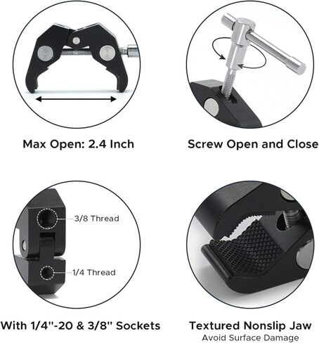 صورة LS [2 حزمة] مشبك كاميرا بمشبك فائق 1/4 بوصة -20 و3/8 بوصة -16 خيط للكاميرات والأضواء والمظلات وزجاج اللوحة والبارات الصليب والخطافات والرفوف وملحقات الصور LGG866 in Kuwait