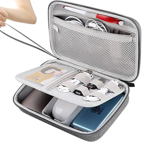 Hard Electronic Organizer Travel Case Electronics Accessories Organizer Pouch Bag Double Layer Shockproof Box for MacBook Power Adapter Chargers Cord Flash Drive Apple Magic Mouse Pencil Power Bank in Saudi Arabia