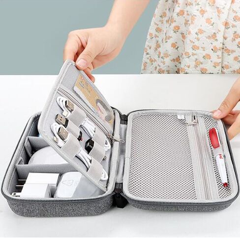 Hard Electronic Organizer Travel Case Electronics Accessories Organizer Pouch Bag Double Layer Shockproof Box for MacBook Power Adapter Chargers Cord Flash Drive Apple Magic Mouse Pencil Power Bank in Saudi Arabia