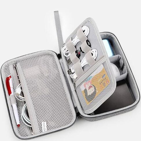 Hard Electronic Organizer Travel Case Electronics Accessories Organizer Pouch Bag Double Layer Shockproof Box for MacBook Power Adapter Chargers Cord Flash Drive Apple Magic Mouse Pencil Power Bank in Saudi Arabia
