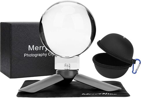 كرة تصوير كريستالية من MerryNine K9، كرة كريستال بعدسة K9 مع حامل ثلاثي صغير، قاعدة كريستالية لواجهة الكاميرا العالمية وحقيبة، لتعليم الديكور الفني لفيزياء الطيف الضوئي، (80 مم) in Kuwait
