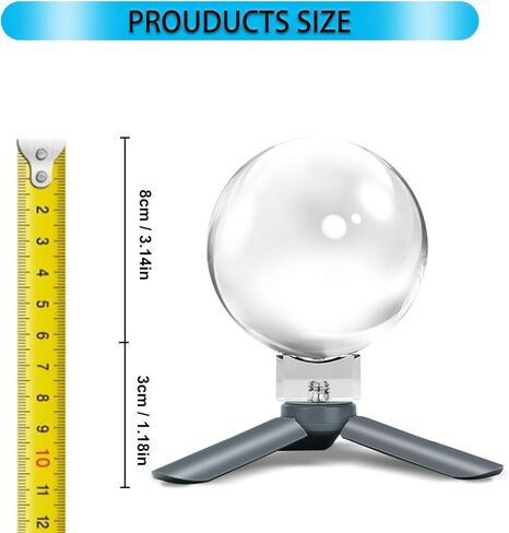 كرة تصوير كريستالية من MerryNine K9، كرة كريستال بعدسة K9 مع حامل ثلاثي صغير، قاعدة كريستالية لواجهة الكاميرا العالمية وحقيبة، لتعليم الديكور الفني لفيزياء الطيف الضوئي، (80 مم) in Kuwait