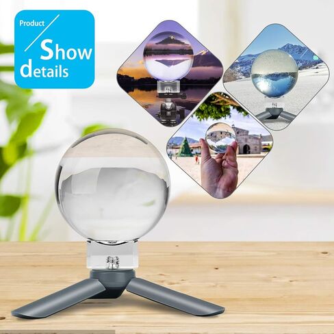 كرة تصوير كريستالية من MerryNine K9، كرة كريستال بعدسة K9 مع حامل ثلاثي صغير، قاعدة كريستالية لواجهة الكاميرا العالمية وحقيبة، لتعليم الديكور الفني لفيزياء الطيف الضوئي، (80 مم) in Kuwait