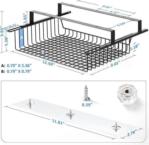 Under Desk Storage Shelf Drawer Slide Out 1 Pack, Metal Under Desk Cable Management Tray Drill/Self-Adhesive Basket Under Table Drawer Organizer for Home, Office, Workspace, Cabinet in Kuwait